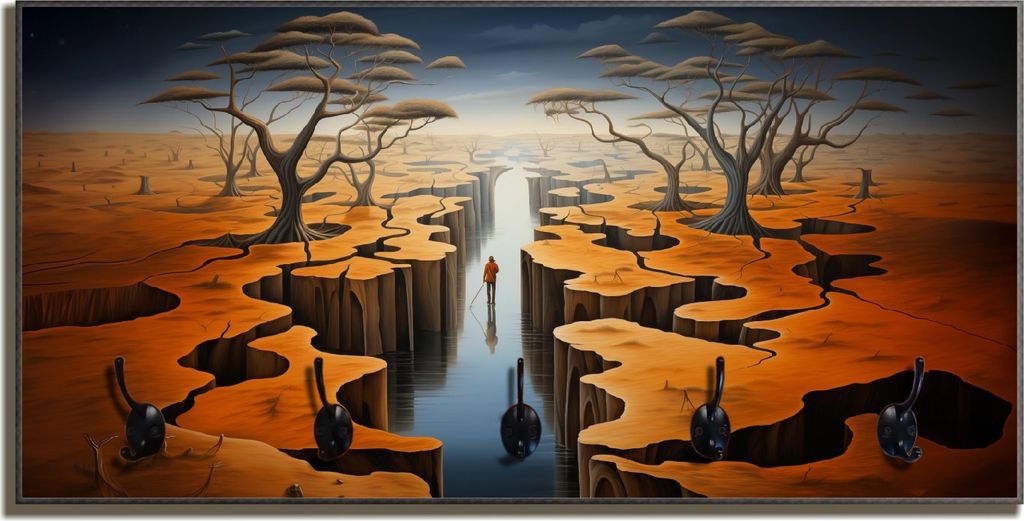 Wallario Flurgarderobe Wandgarderobe aus Holz, mit 5 Haken, Größe 80 x 40 cm, Motiv Pfad in einer surrealen Welt