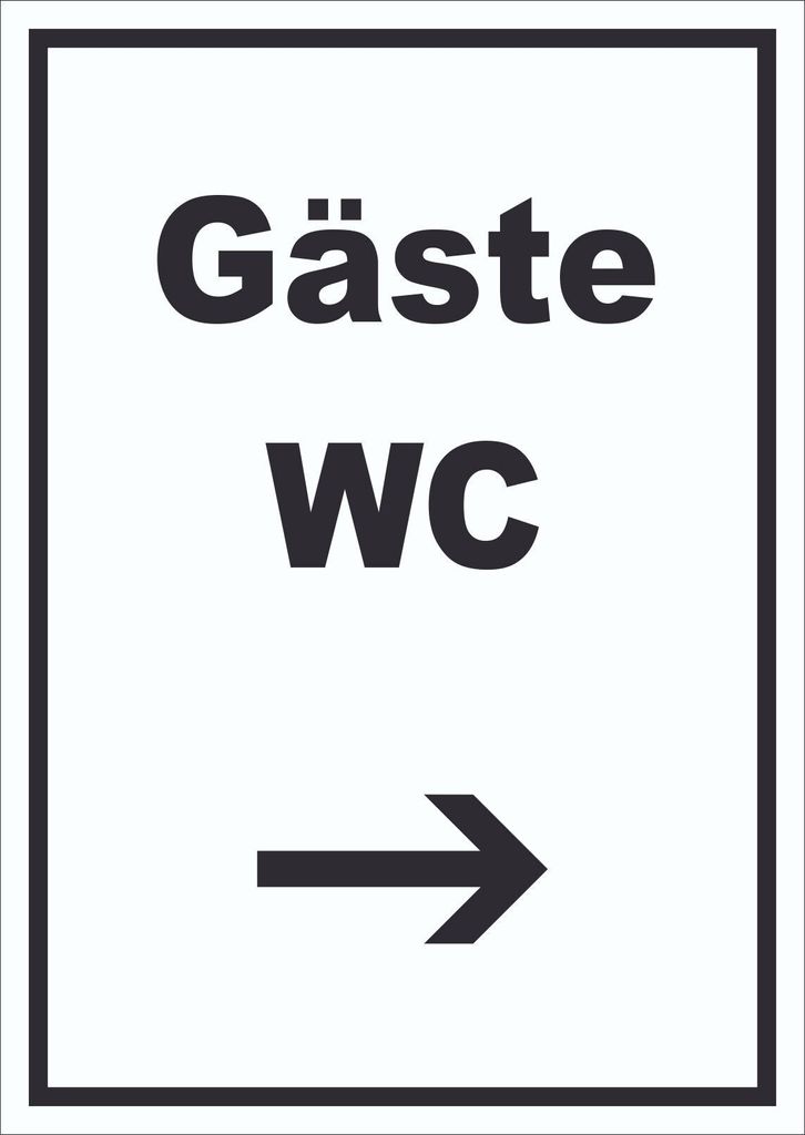 Gäste WC Schild mit Text und Richtungspfeil rechts Toilette hochkant A3 (297x420mm)