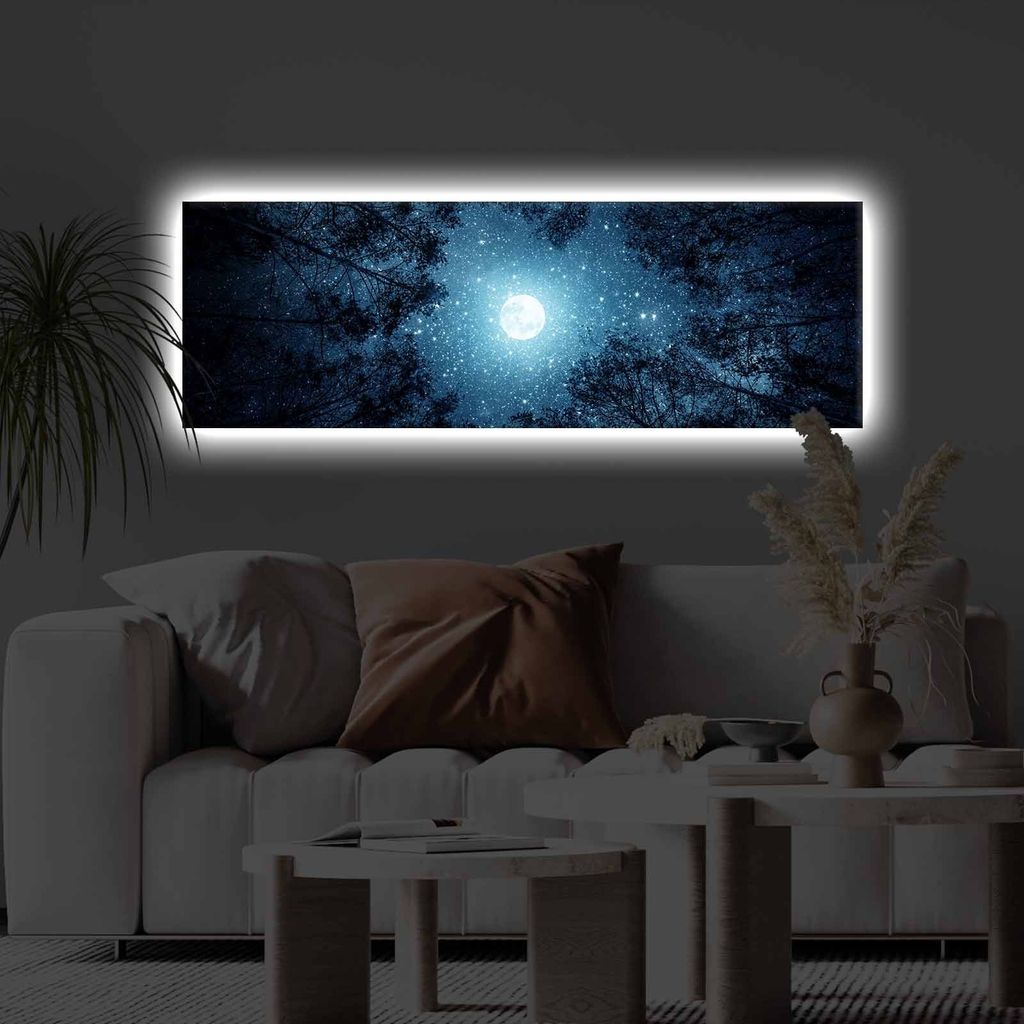 Opviq, 3090KTLGDACT - 011, Dekoratives LED-beleuchtetes Leinwandgemälde, 100 % POLYESTER-CANVAS, Mehrfarbig, 30 x 90 cm