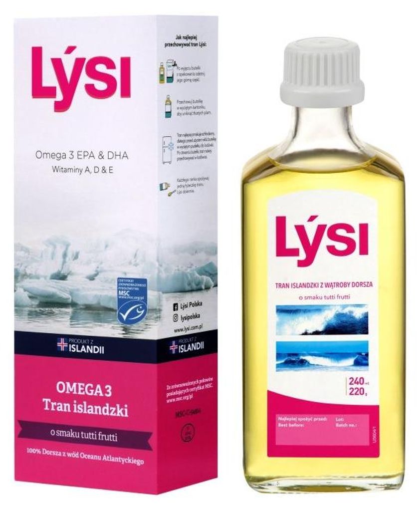 TRAN ISLANDZKI MSC OMEGA-3 (1080 mg) O SMAKU TUTTI FRUTTI 240 ml - LYSI