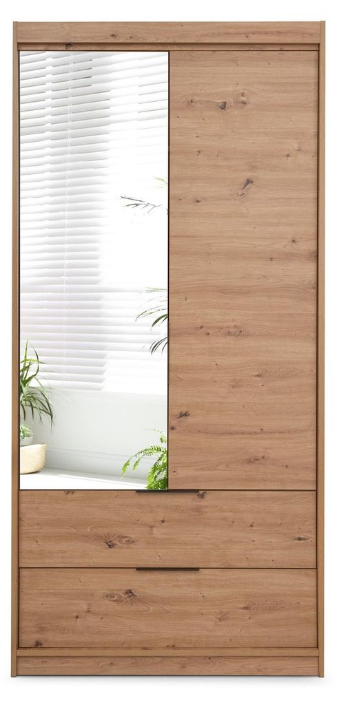 Masseno Drehtürenschrank AKALI 103/213/60 cm 2-türig mit Spiegel Eiche Artisan