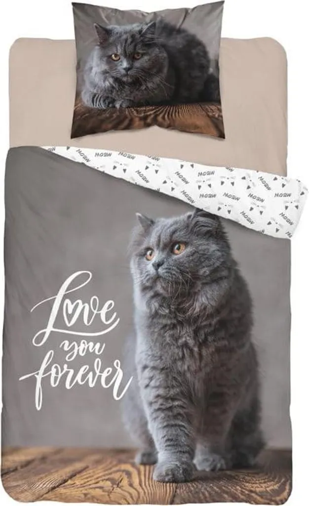 Drap 160x200 coton gris anti-plis imprimé chat pour grand lit