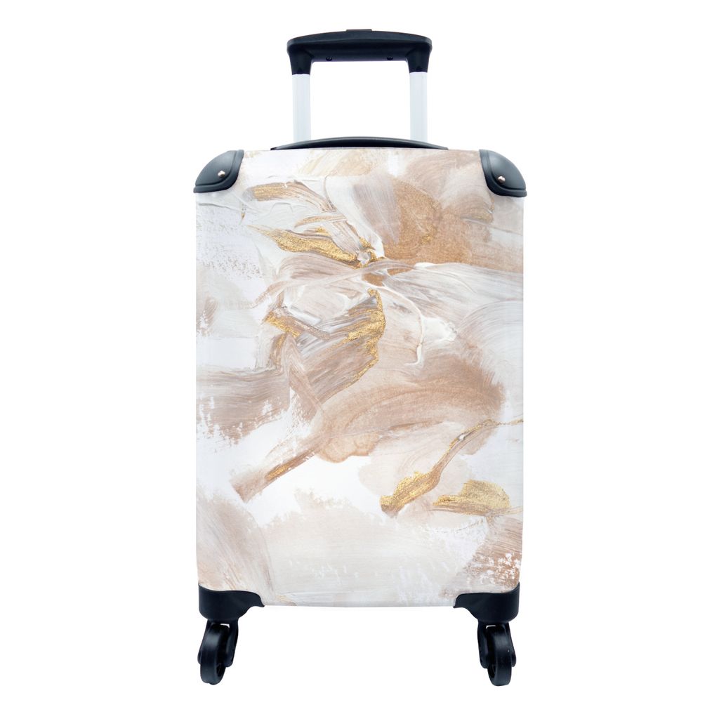 MuchoWow Koffer Handgepäck Trolley Rollkoffer Kleine Reisekoffer mit 4 Rollen - Acrylfarbe - Gold - Weiß - Cabin Size < 55x40x23 cm & 55x40x20 ...