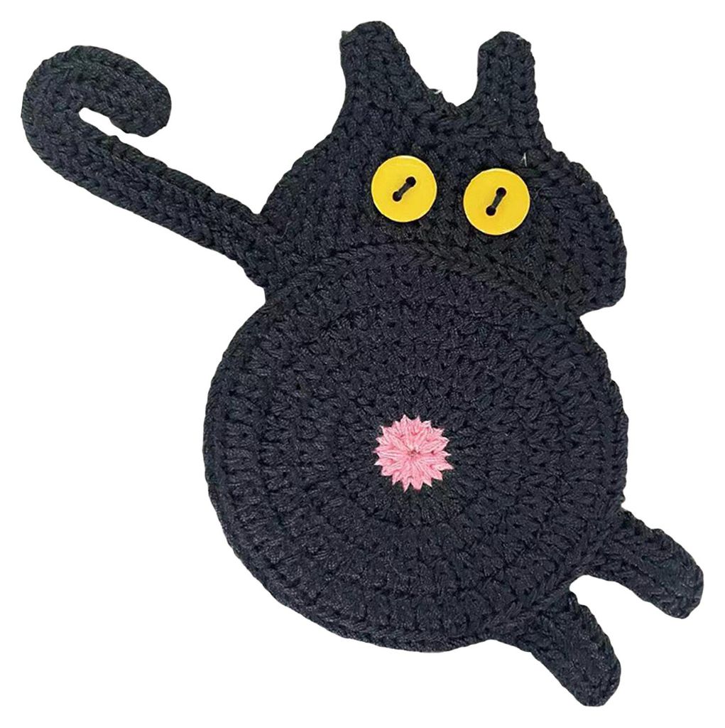 Lustige Untersetzer in Katzenpopo-Form, verspielte, gestrickte Getränkepads, hitzebeständige Untersetzer für Schreibtisch, Küchentheke und Bar