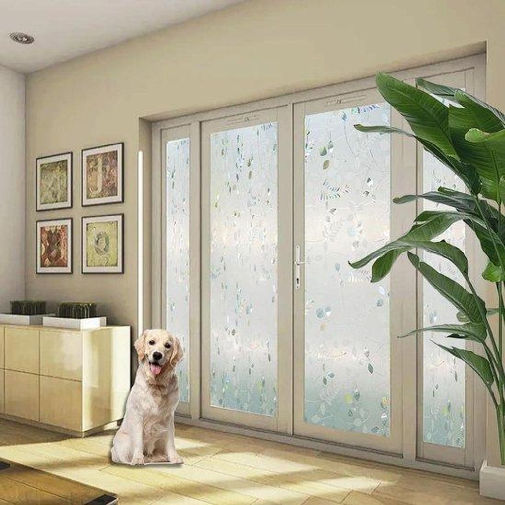 Sonnenschutz-Vorhang - Dekorative Raumabtrennung - Privatsphäre schaffen - Statisch haftend ohne Kleber - 40 x 240 cm - Blätter