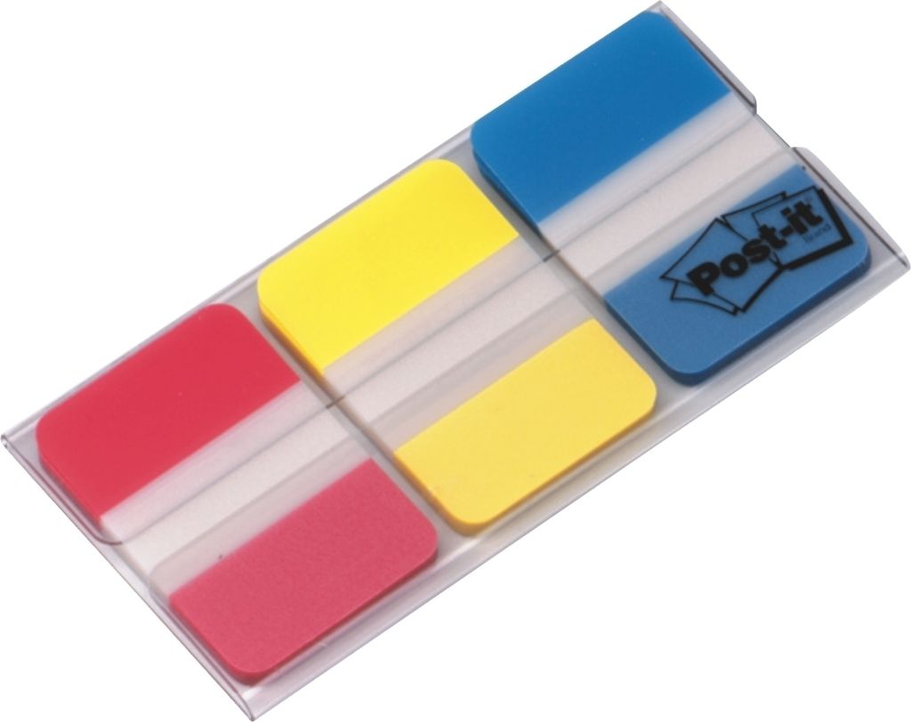 Post-it Index Strong Ablagetabs, Standard, Blau, Rot und Gelb, 25,4 mm x 38,1 mm, 66 Haftstreifen/Spender, 1 Spender/Packung | 1 Stück