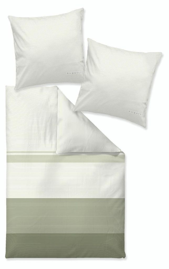 Satin-Bettwäsche - 155 x 220 cm - Grün - Weiß - Baumwolle - mit Reißverschluss
