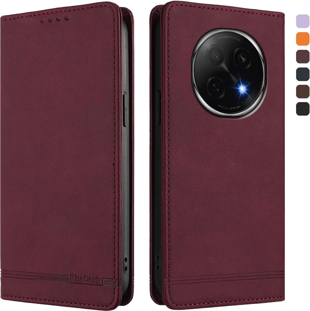Hülle für Oppo F29 Pro, Retro Kunstleder Ständer Klapphülle mit Kartenfächer und Magnetische Rot