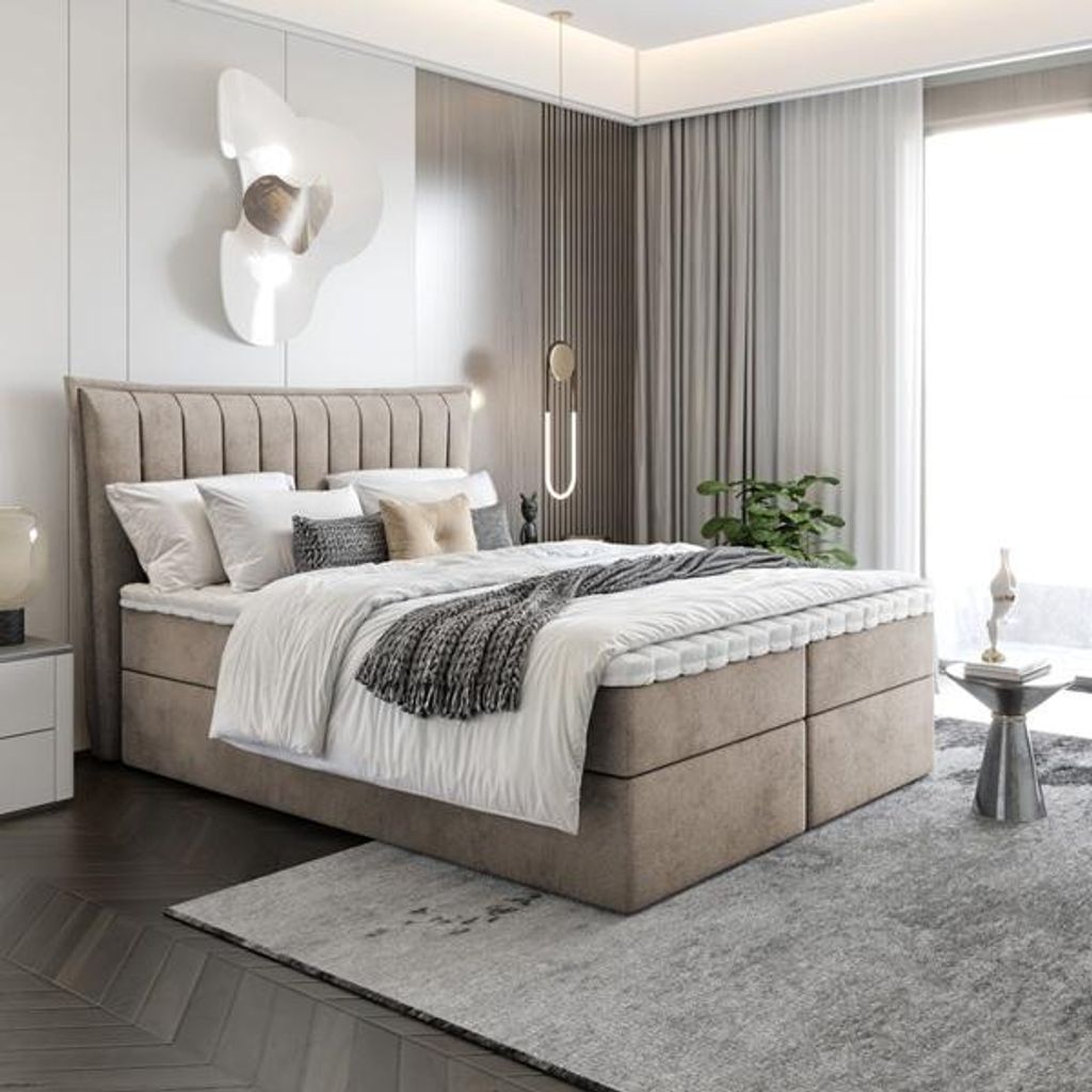 Bett Boxspringbett LUNA mit Topper T25 und Bettkästen - Doppelbett, Stauraum, Schlafzimmer, Polsterbett, Bettgestell (180x200, Cappuccino - ITAKA 48)