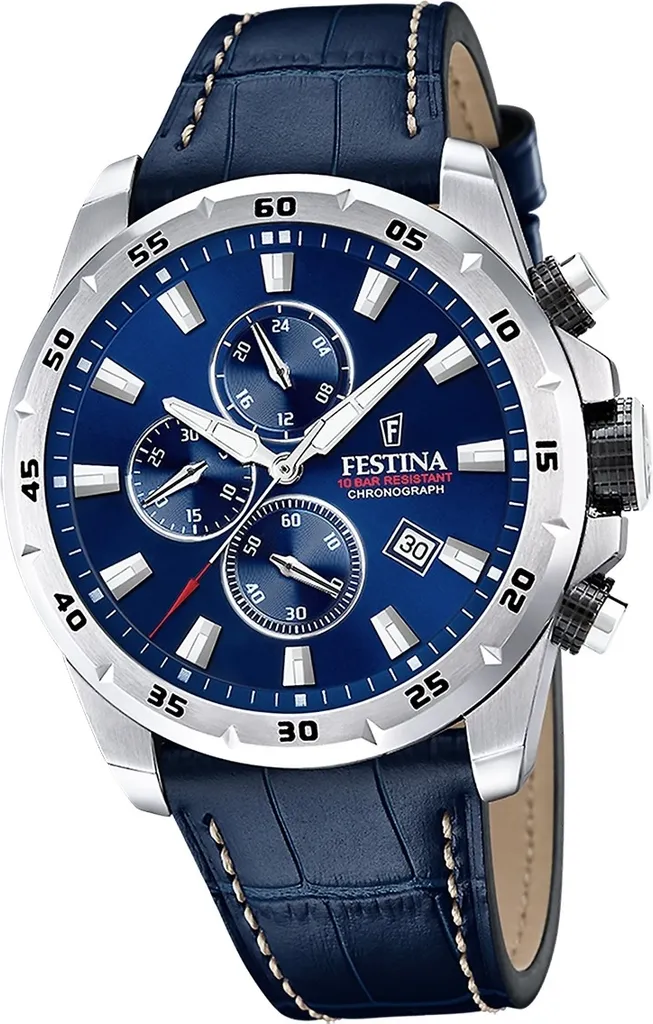 Montre homme Festina cuir bleu idéale pour costume et look pro