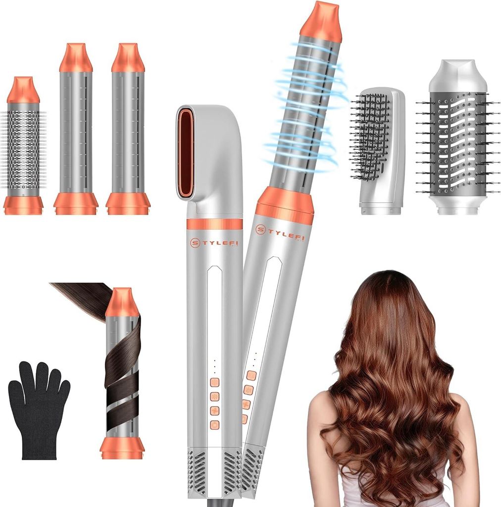6 in 1 Haartrockner Set mit Rundbürstenföhn, Warmluftbürste, Thermal Brush, Hair Dryer, Glättbürste,Geschenke Sets für Frauen Locken, Glätte...