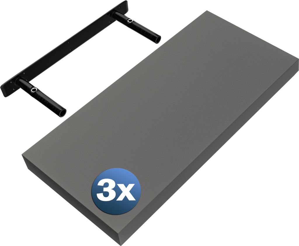 CASARIA 3x Wandregal Holz Grau Hängeregal mit Halterung 15kg Tragkraft Küche Wohnzimmer Flur Schweberegal Bücherregal Regalbrett Schwebend Mat...