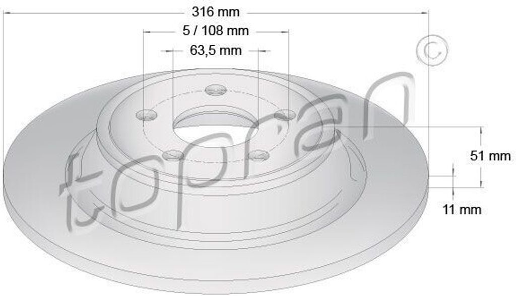 2x TOPRAN Bremsscheibe 305 101 hinten für FORD S-Max (CJ) Galaxy (CK) 51mm 316mm