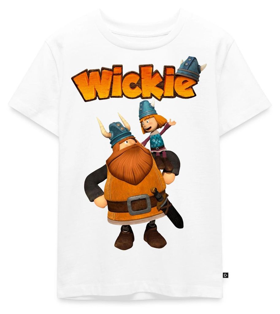 Spreadshirt Wickie Und Die Starken Männer Wickie Mit Papa Halvar Kinder Premium T-Shirt, 110/116 (4 Jahre), Weiß