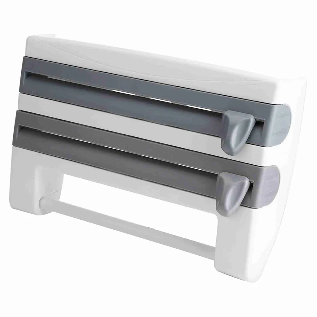 Portabottiglie da cucina, porta asciugamani di carta, utensili da cucina, pellicola trasparente, taglio, grigio - 2