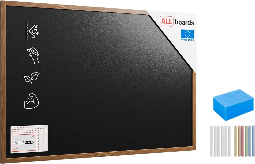 Lavagna nera da gesso RESISTENTE ALL'ACQUA in cornice di legno 180x120 cm