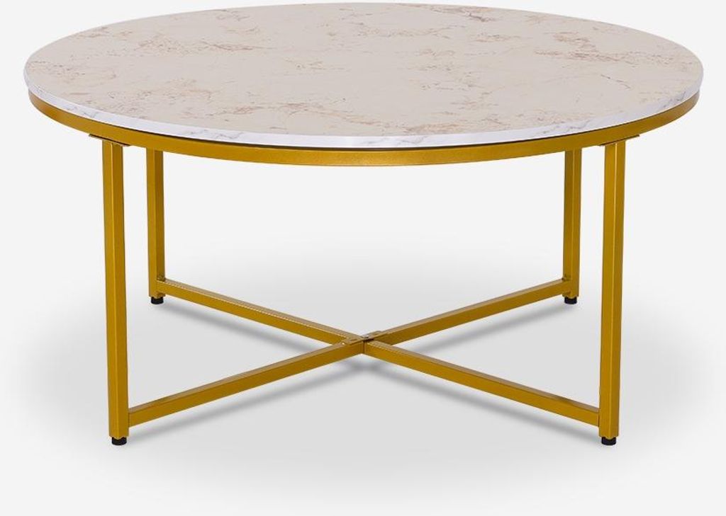 Wohnzimmertisch modern rund 90cm aus Metall Marmoreffekt Sulley+ - Gold