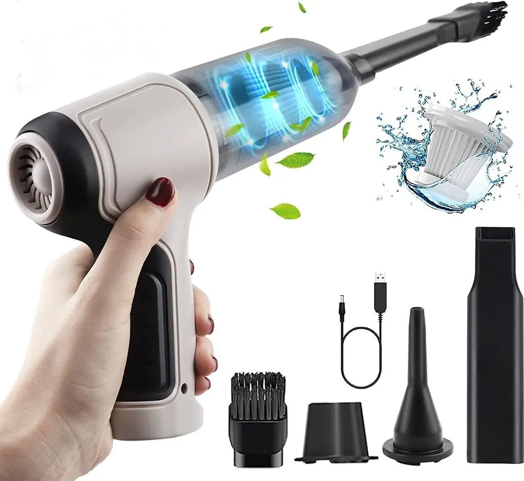 Handstaubsauger, kabelloser 7,4-V-Li-Ion-Akku-Staubsauger, Super-Saugkraft, Nass- und Trockensauger, geeignet für Zuhause, Auto, Büro, Grau