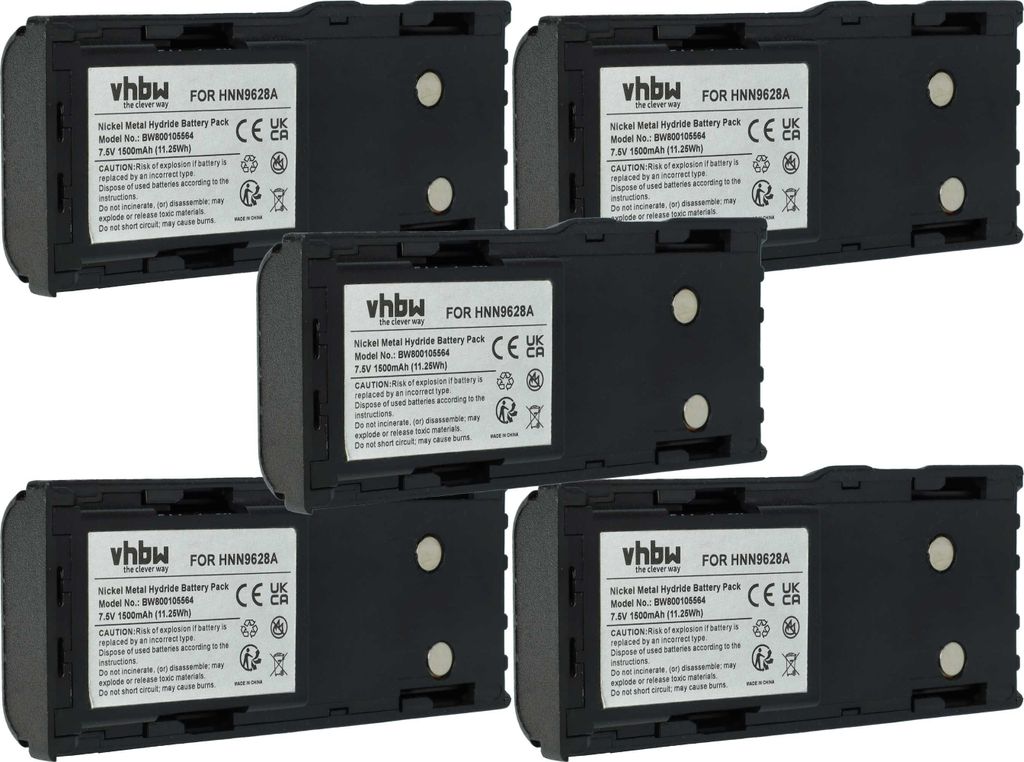 vhbw 5x Akku kompatibel mit Motorola MTX638, PRO3150, P080, P040, LTS2000, PTX600 Funkgerät, Walkie Talkie (1500 mAh, 7,5 V, NiMH) + Gürtelclip