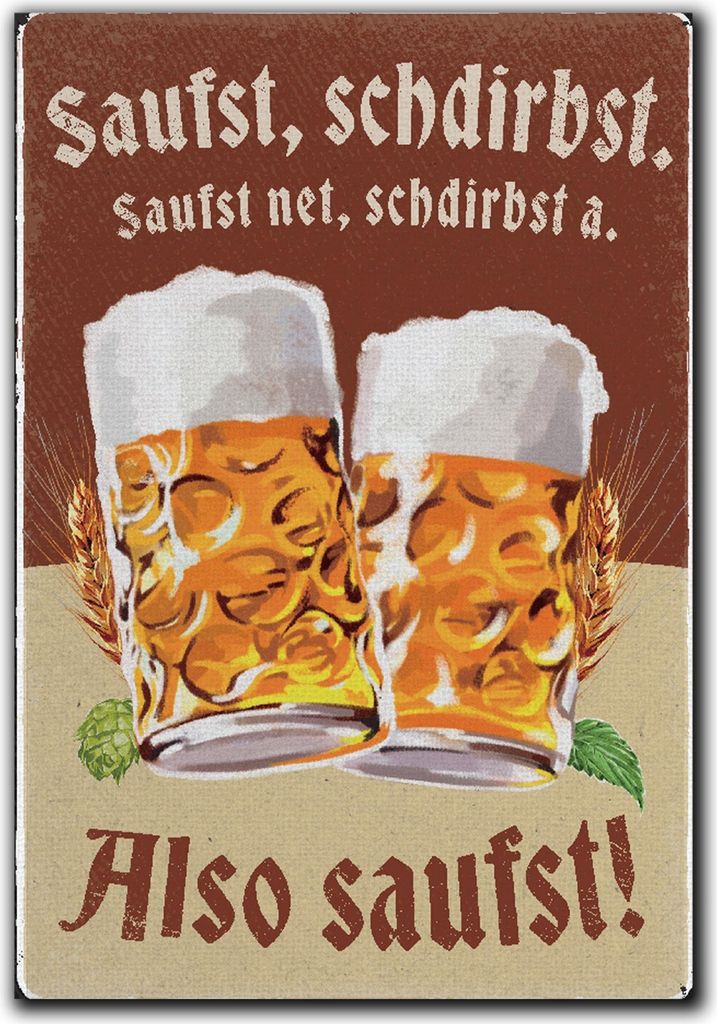 LANOLU Kühlschrankmagnete lustig- Saufst, stirbst. Saufst net, a - lustige Magnete mit Sprüchen und witzigen Motiven 8x5,5cm