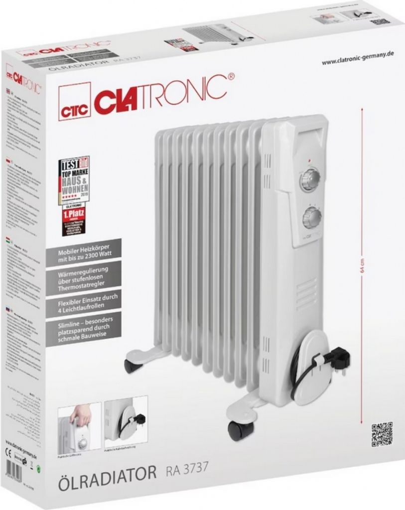 Clatronic RA 3737, Olejový elektrický ohrievač, Olej, CE, Obrázok produktu 