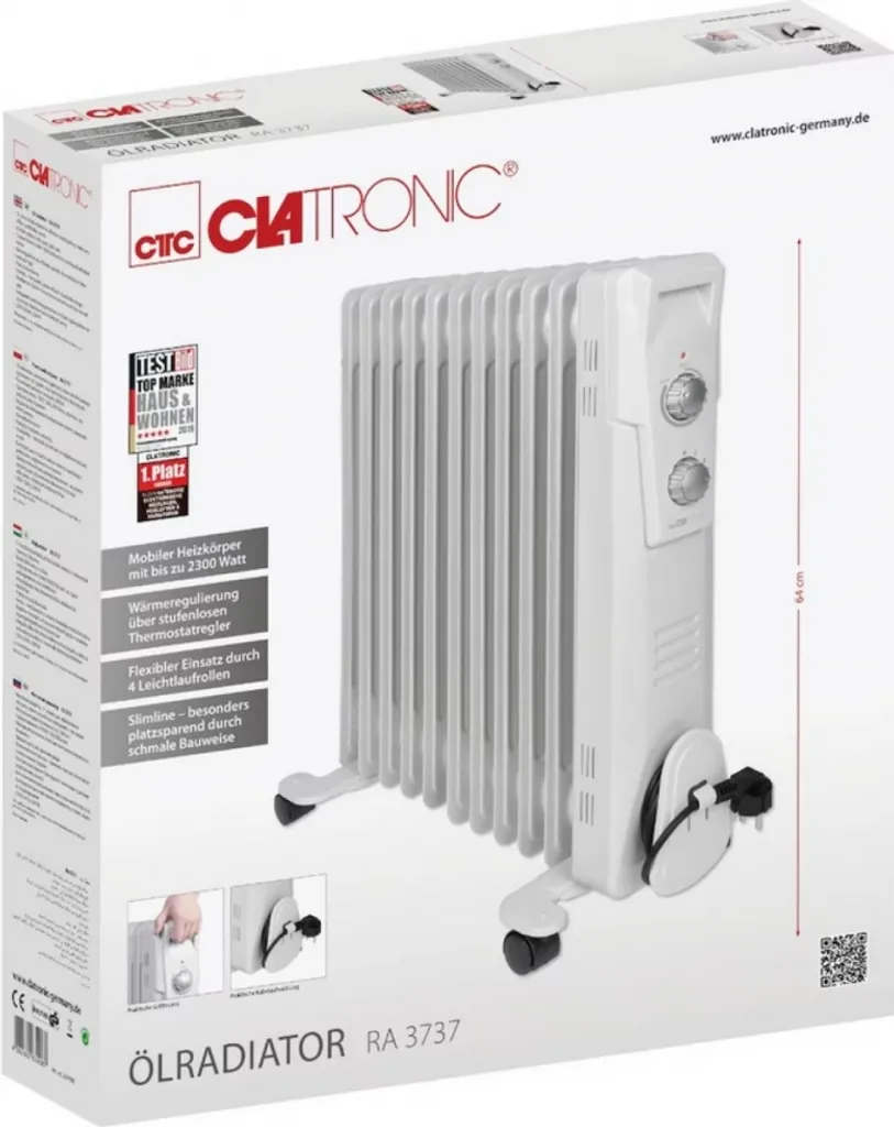 Radiateur bain d'huile électrique Clatronic RA 3737 blanc à 11 colonnes