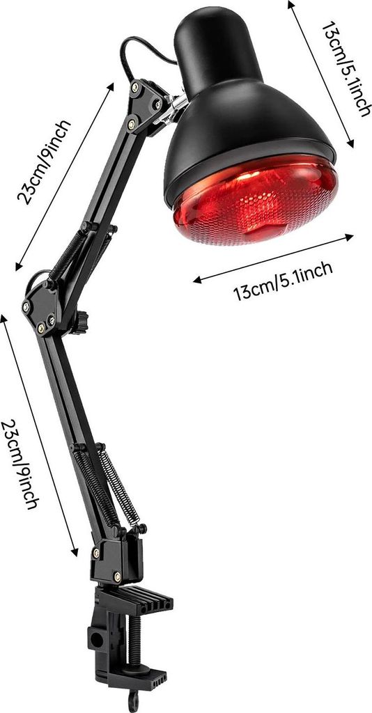 Infrarot-Therapielampe - Klemmlampe - 220 V - Elektrisch - 360° Schwenkkopf - Verstellbarer Arm - Tischklemme - Schmerzlinderung & Muskelentspannung