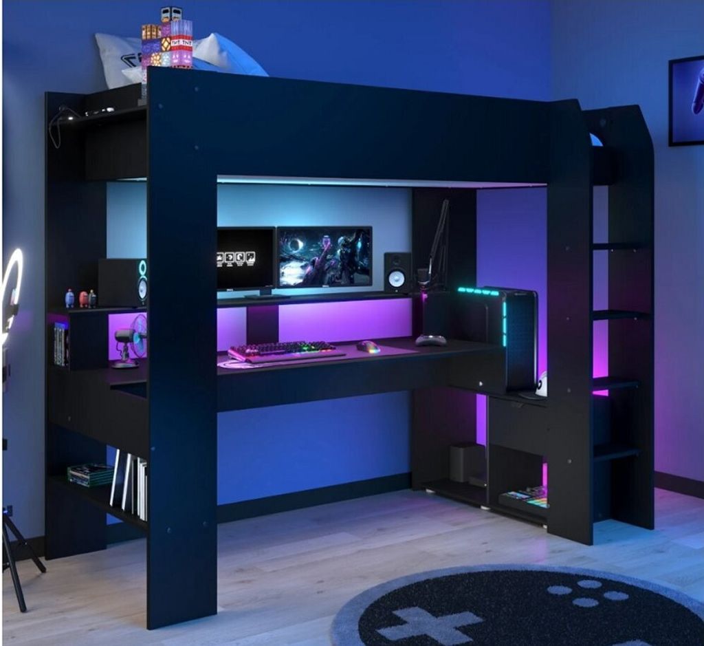Parisot Hochbett Gaming "Online 1"mit Gamingtisch Weiß