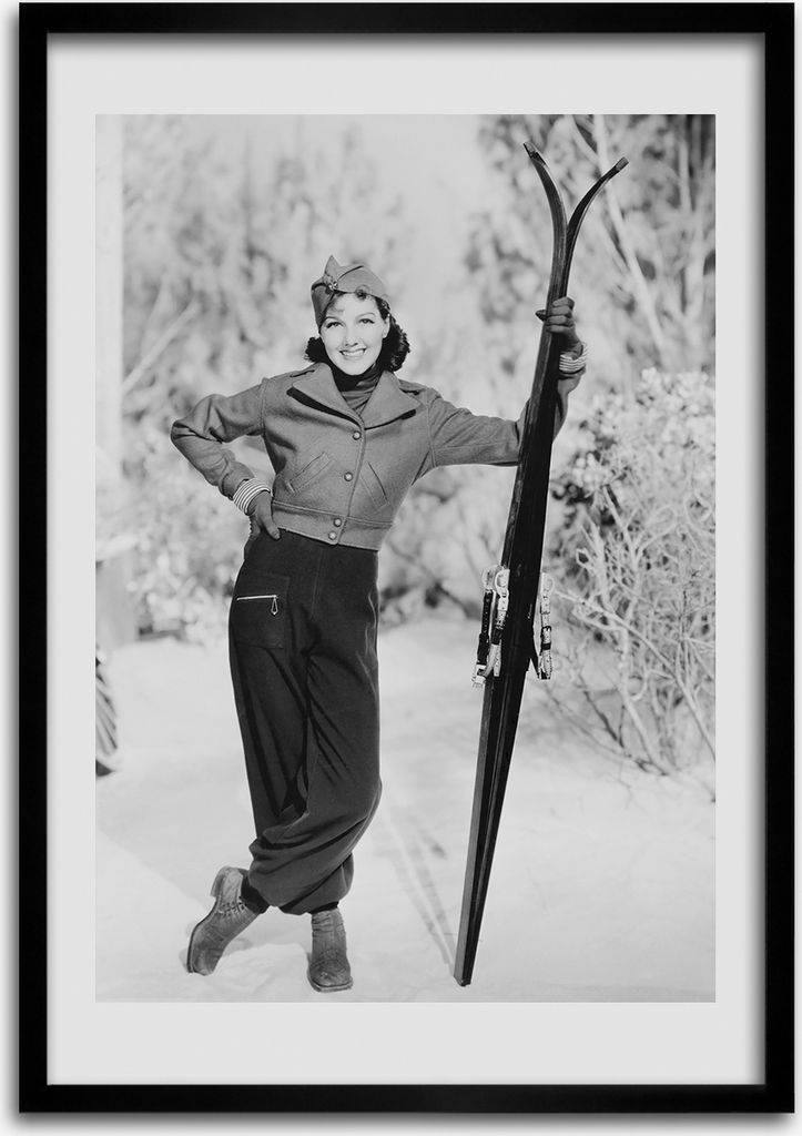 Bild - Bilderrahmen - Foto - 70 cm x 100 cm - MDF - Rahmen - Wandkunst - Frau mit Skiern