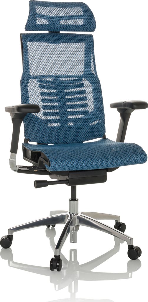 hjh OFFICE High End Bürostuhl POFIT GEN2 Ergonomischer Schreibtischstuhl mit Armlehnen Netzstoff Blau Drehstuhl für Büro, Zuhause