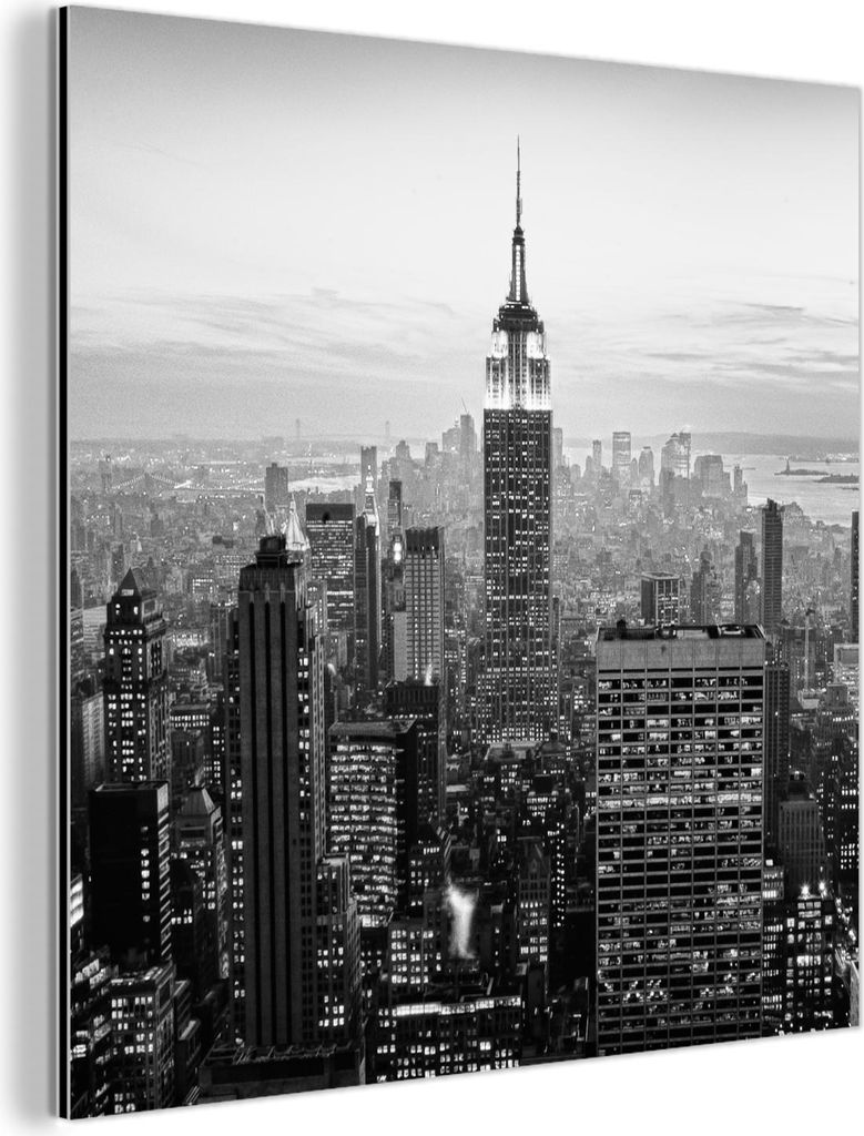 MuchoWow Wanddekoration Metall Metallbild Wandkunst 90x90 cm New York City Schwarz-Weiß-Fotodruck MuchoWow Aluminium Gemälde - Dekoration - Indus...