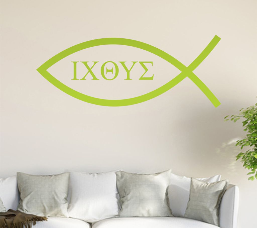 Christentum - Fisch Wandtattoo in 6 Größen - Wandaufkleber Wall Sticker - Dekoration, Küche, Wohnzimmer, Schlafzimmer, Badezimmer