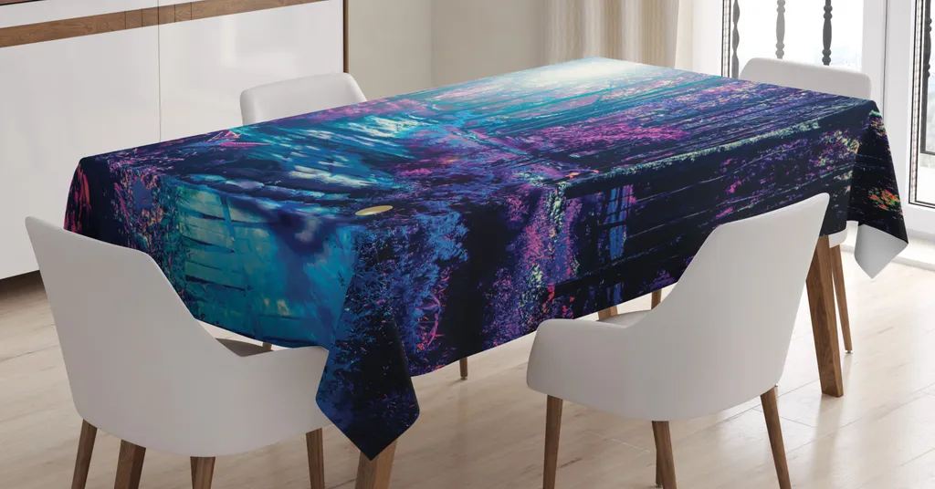 ABAKUHAUS Mystic Forest Tovaglia, paesaggio boschivo, stampa con colori vivaci che non sbiadiscono, lavabile per interni o esterni, 140 x 240 cm, multicolore