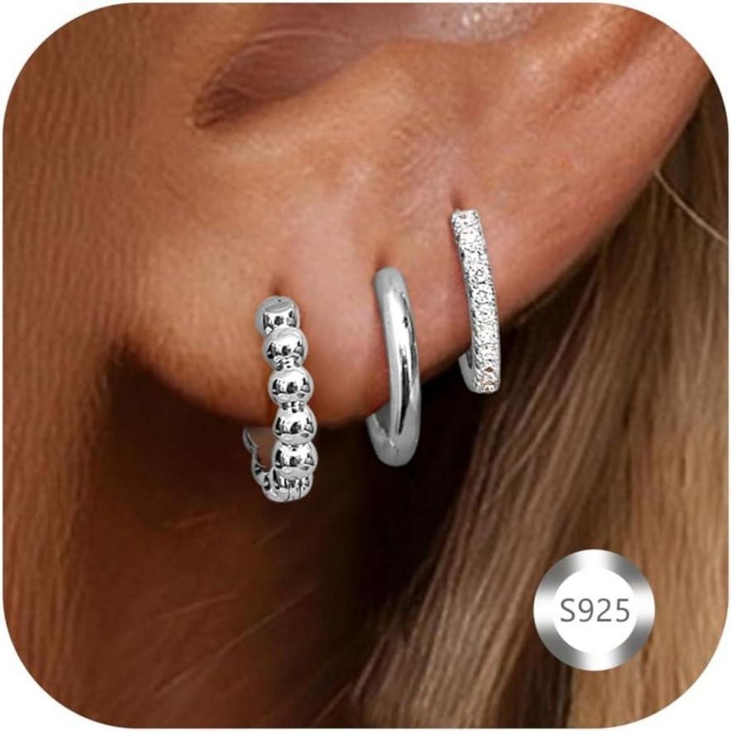 3 paires de créoles Ohrringe Silber 925 Damen 14K Gold Image du produit 