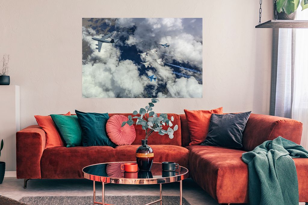 MuchoWow Poster Flugzeuge - Düsenjäger - Blau 120x90 cm - Wandbild