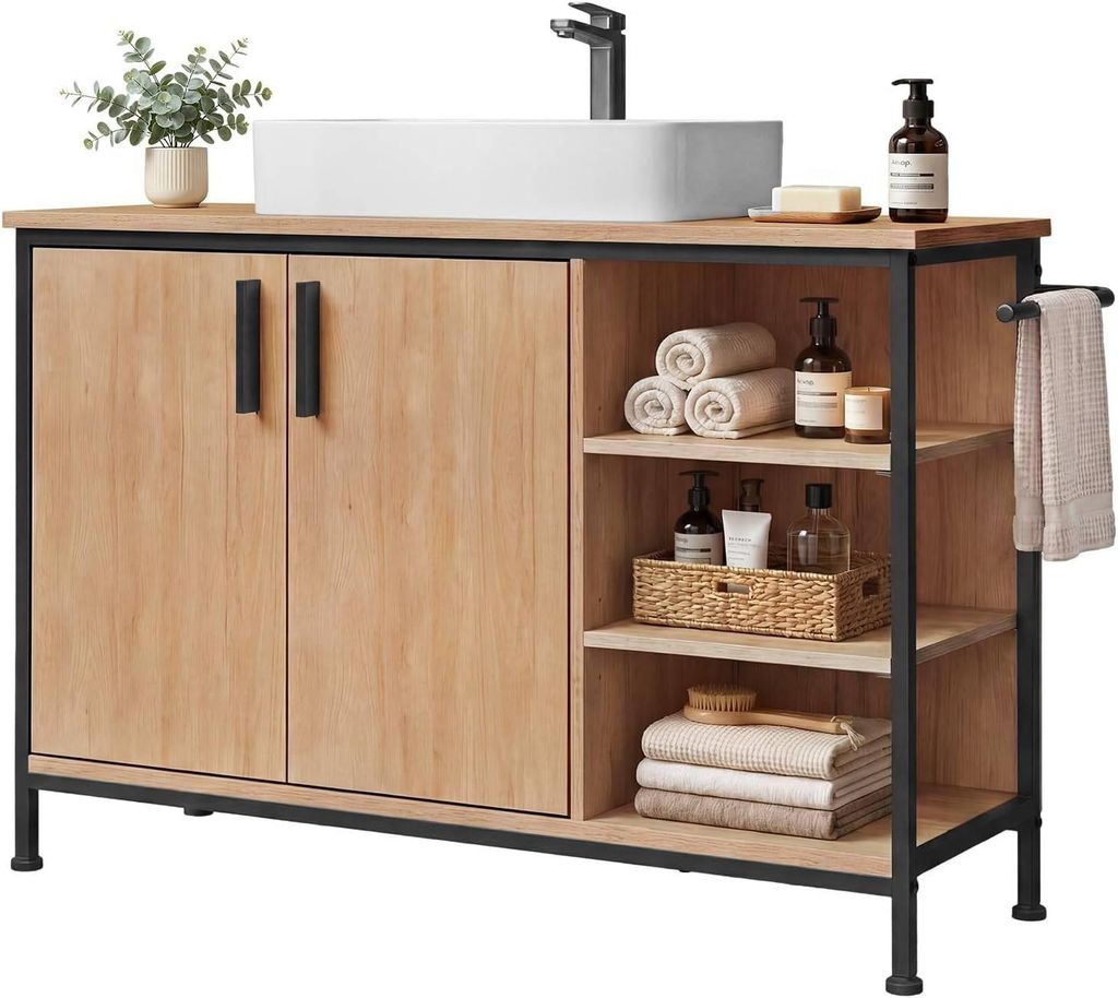 Waschbeckenunterschrank, Badezimmerschrank mit Schubladen 3 offenen Fächern, 90x60x30 cm