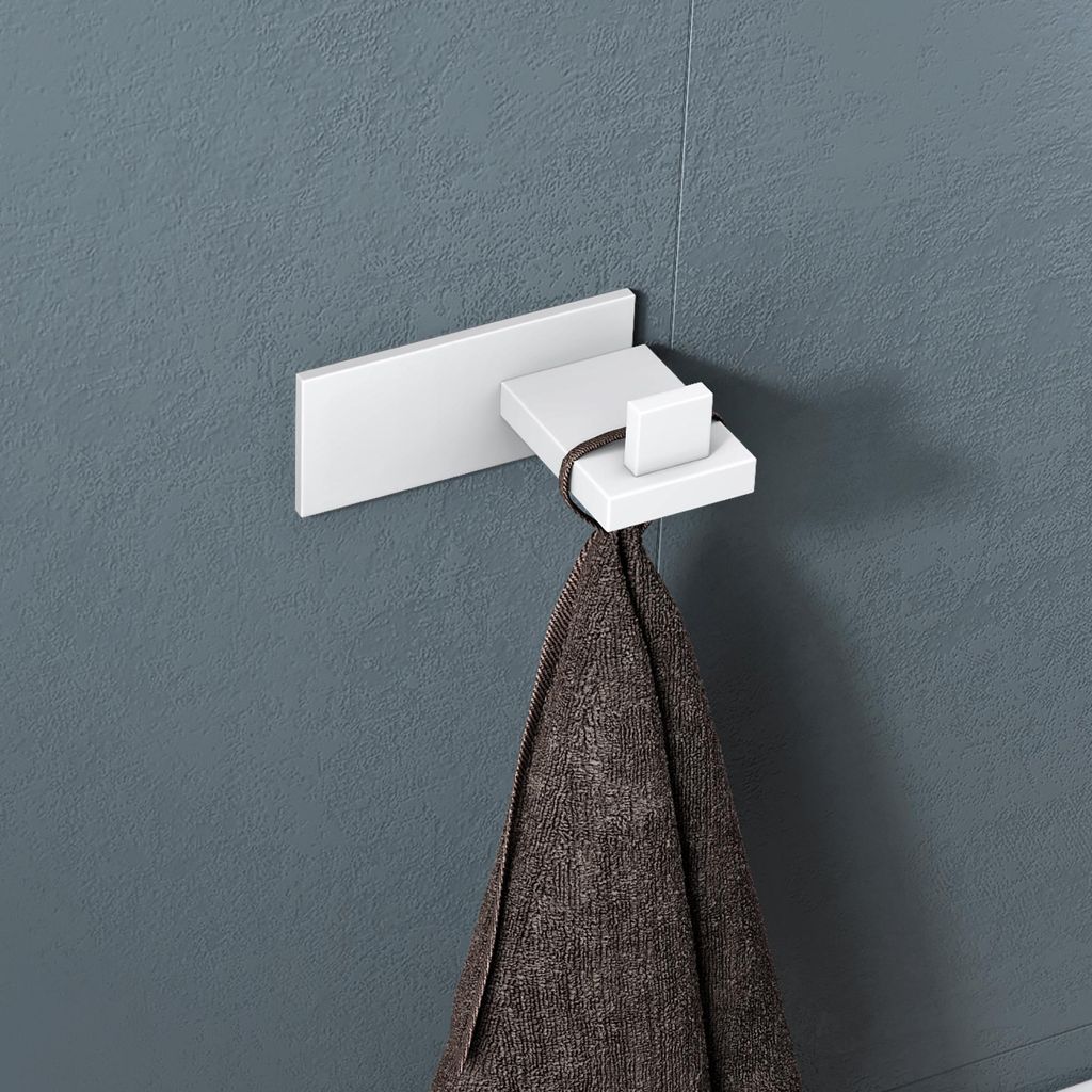 doporro 1 Stück Garderobenhaken Edelstahl, Kleiderhaken Wand Haken, selbstklebend & ohne Bohren Matt Weiß für Jacken, Handtücher Stalo-06