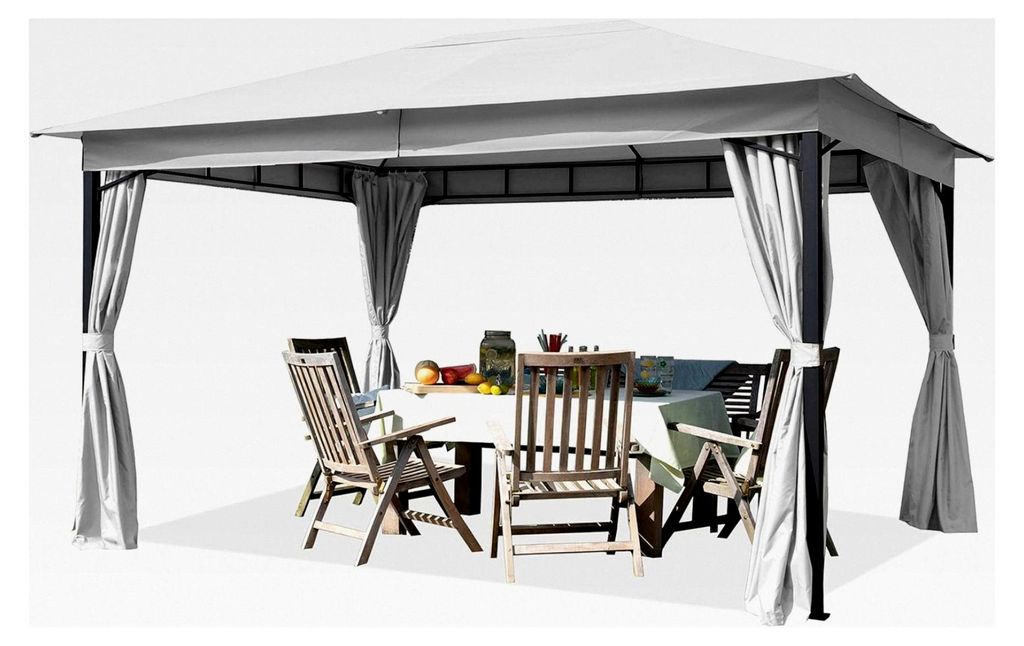 Gartenpavillon 3x4 m mit ca. 180 g/m² wasserdichter Dachplane - 4 Seitenteile in grau