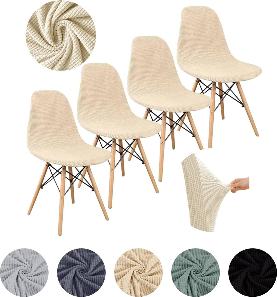 MEBLE ODNOWA, Stuhlhusse, Stuhlbezug, Skandinavischer, Jacquard, Creme , 4er Set, Karostruktur, elastisch, Stuhlbezüge, Stuhlhussen, maschinenwasc...