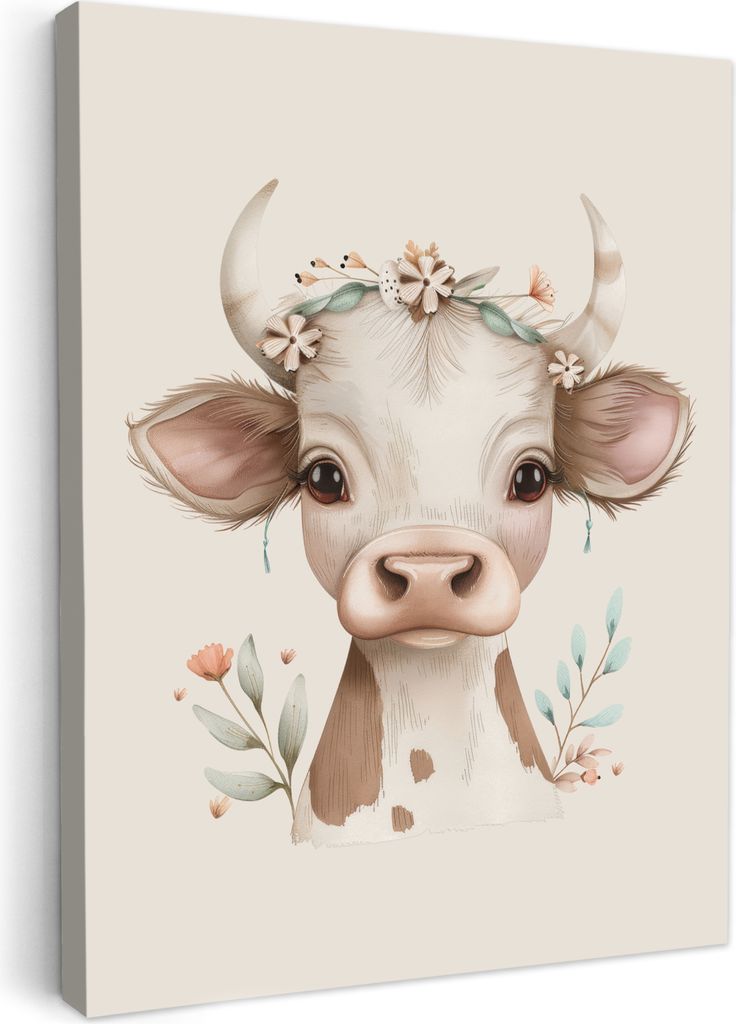 Wanddeko 50x70 cm - Kinder Bohemian - Kuh - Boho, Wandbilder, Wanddeko Wohnzimmer, Bild