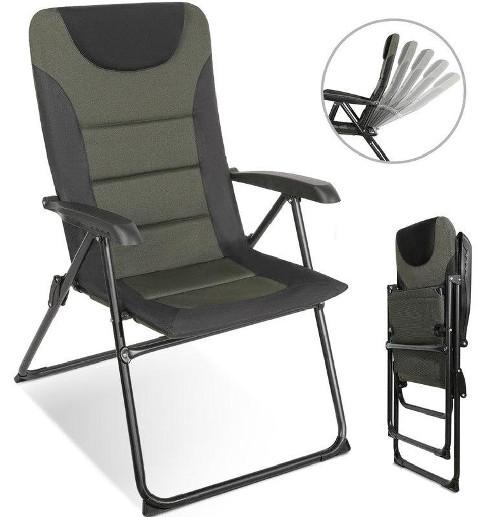 HOMECALL Campingstuhl Hochlehner klappbar Schwarz/Grün – Produktbild 