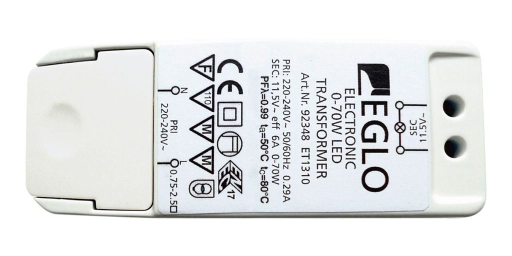 EGLO 92348, Herkömmlicher Beleuchtungstransformator, Weiß, Produktbild 