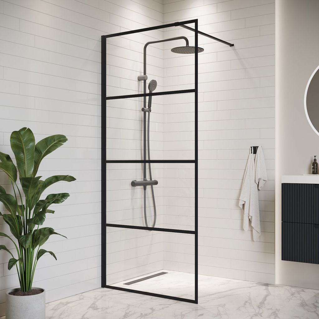 Parete doccia Essos - 50 x 200 cm - Nero con righe - Vetro Immagine del prodotto 