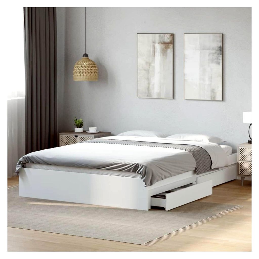 Bettgestell mit Schubladen ohne Matratze in Weiß 150x200 cm