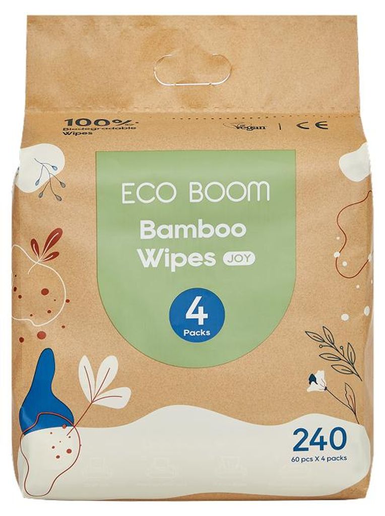ECO BOOM vochtige doekjes van bamboe zonder parfum, 4 × 60 Productafbeelding 