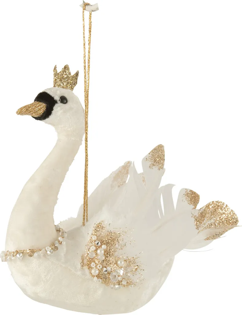 Cintre Velours Antidérapant Cygne Écru et Or J-Line - Finition Luxe