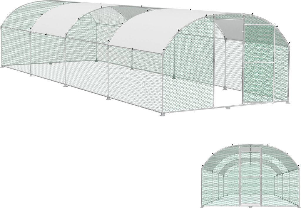 LARS360 Kompakter Hühnerstall 3x8m – Metall Freigehege mit verzinktem Stahlrahmen und PE-Dach, Ideal für Geflügel und Kleintiere