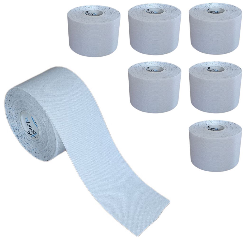 7 Rollen - Tapefactory24 Getting Started Kinesiologie Tape 5cm x 5m - weiß, Tapes Taping Klebeband Tapeverband Bandage wasserfest