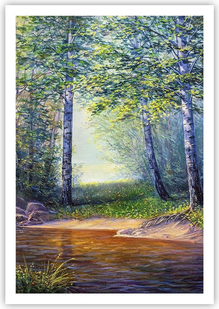Poster - Poster ohne Rahmen - Wiese Wasser Baum - 70x100 cm - Wand Bild - Wanddeko - Wandbilder - Kunstposter - Wandposter - Bilder - Kunstdruck - ...