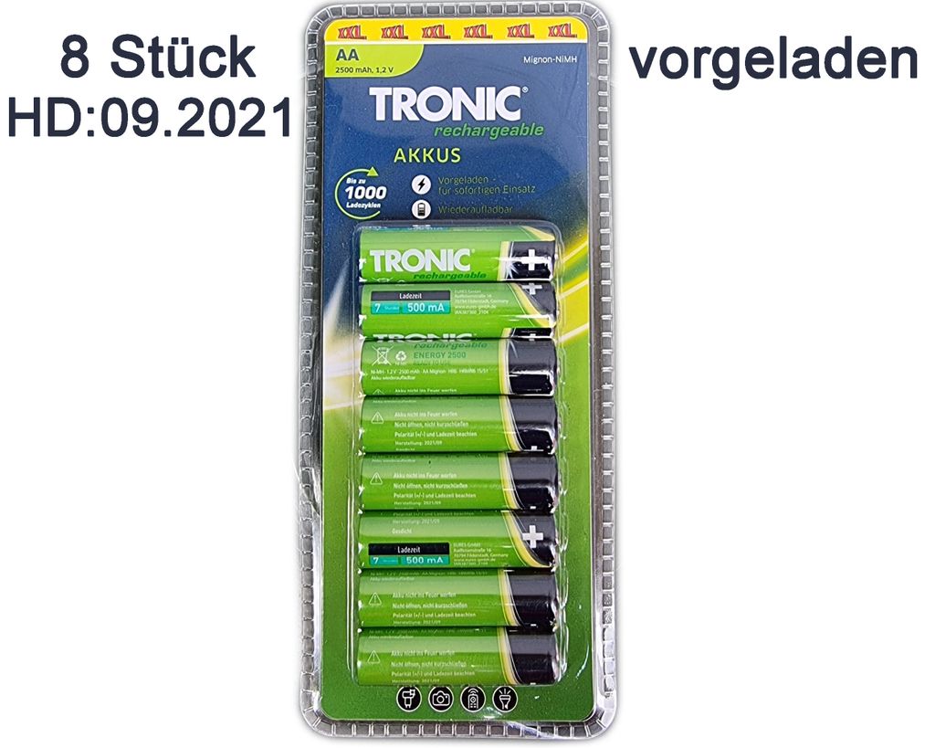 8 x TRONIC Akku Ready 2 Use  -Ni-MH, AA/Mignon/HR6/HRMRI6 Produktbild 